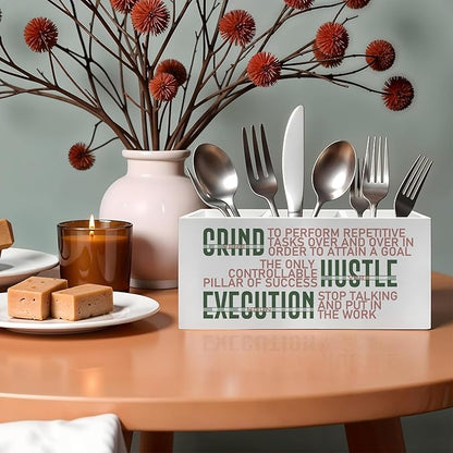 Motivational Office Pencil Pen Holder for Desk, Grind Hustle Execution Wooden Pencil Holder Organizer for Home Office Desk Accessories, Encouragement Gifts for Women