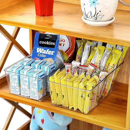 wilfox Pantry Organizer, 7 Pack Clear Bins with Removable Dividers, Pantry Organizers and Storage, Fridge and Cabinet Organizer for Snack, Pouches, Spice Packets