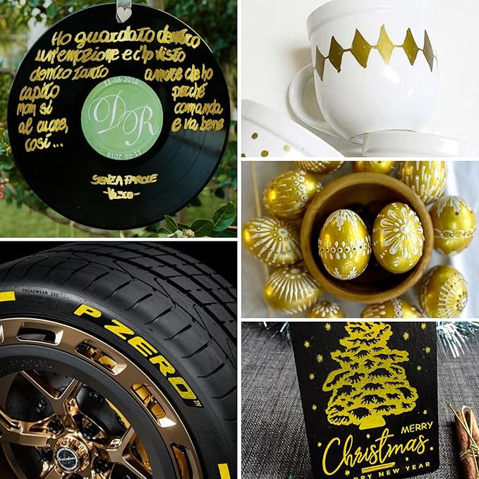 SFAIH Gold & Silver Acrylic Paint Markers - 8 Pack 2-3MM Medium Tip & 0.7MM Extra Fine Paint Pens for Rock Painting, Wood, Metal, Fabric, Plastic, Canvas, Glass, Ceramic, Diy Crafts