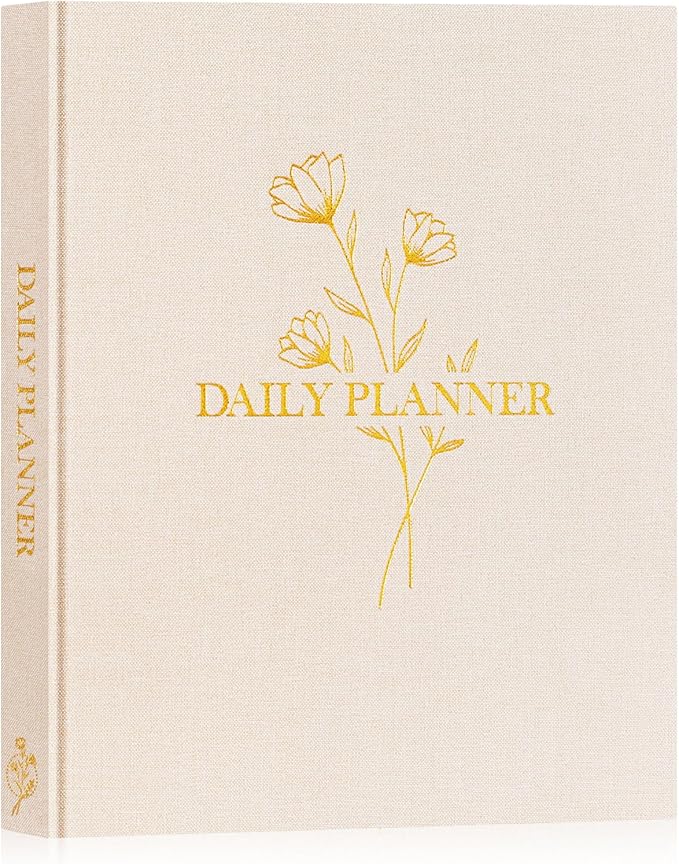 Lanpn Undated Daily Planner Hourly Schedule Notebook, 196 Pages 2 Page per Day To Do List Notebook Notepad Appointment Work Planner, Hardcover Daily Journal Organizer Book For Women 7.7" x 9.3" Beige