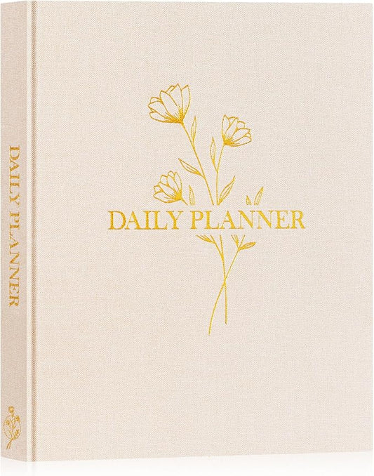 Lanpn Undated Daily Planner Hourly Schedule Notebook, 196 Pages 2 Page per Day To Do List Notebook Notepad Appointment Work Planner, Hardcover Daily Journal Organizer Book For Women 7.7" x 9.3" Beige