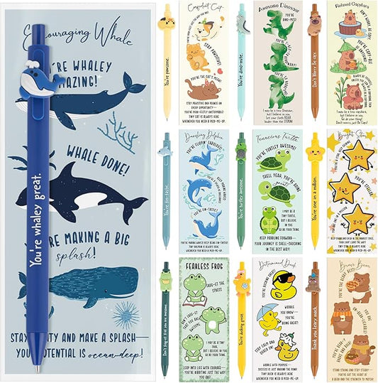 Eersida 50 Set Inspirational Ballpoint Pens Bulk Funny Animal Cute Pens Employee Appreciation Gifts with Positive Bookmarks for Coworkers Teacher Nurse Team Staff Christmas