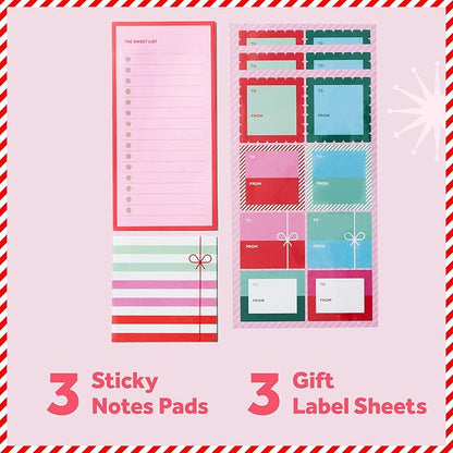 Post-it Jingle Sticky Notes & Label Sheets, Christmas Hostess Present, Assorted Sizes, 2 Holiday Themed Cute Sticky Note Pads and 3 Gift Label Sheets