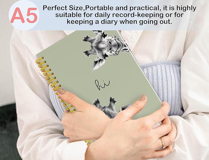 Giraffe Notebook Journal,Green Cute Animal Notebook Journal for School Women Teen Girls Kids,Gifts for Giraffe Lovers,Hardcover Spiral Notebooks for Work Notes Journaling,5.5x8.3 Inch