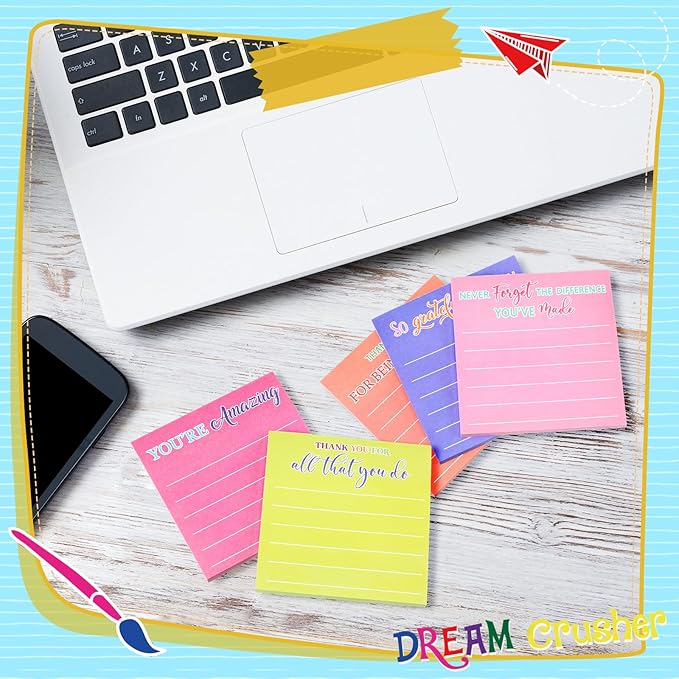 Yinder 12 Pcs Employee Appreciation Sticky Notes Xmas Gift Bulk Motivation Note Pads Mini Inspirational Note Gift for Teacher Nurse Staff Coworker Office Supply 3 x 3'' (Appreciation,Dark Color)