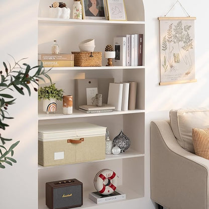 GRANNY SAYS Decorative Storage Boxes with Lid, Large Storage Bins with Double-Open Lid and Divider, Fabric Storage Bin for Clothes, 63L Closet Linen Storage Bin, White/Khaki