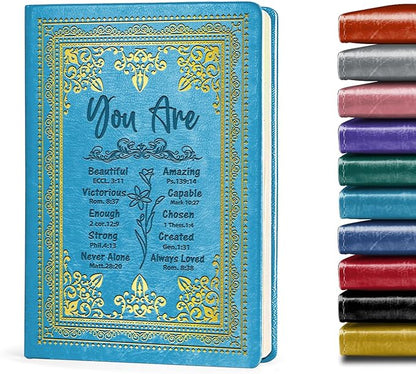 Light Blue A5 Lined Leather Journal Notebook,Inspirational Christian Gifts Hardcover Executive Notebooks for Men Women,200 Pages 100 Gsm Thick Ruled Paper Daily Diary for School,Family ,Friends,Work (You Beautiful Light Blue)