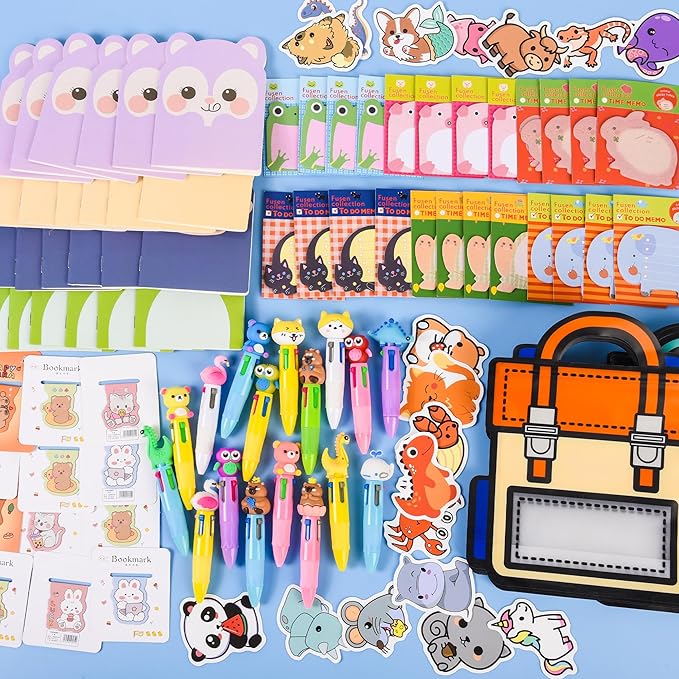 170 Pcs Cute Return Gifts Party Favors Supplies, Birthdays Gifts from Teacher, Cute Cartoon Animal Stationery Set for Classroom Gifts, with Goodie Bags School Classroom Rewards.