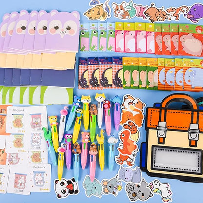 170 Pcs Cute Return Gifts Party Favors Supplies, Birthdays Gifts from Teacher, Cute Cartoon Animal Stationery Set for Classroom Gifts, with Goodie Bags School Classroom Rewards.