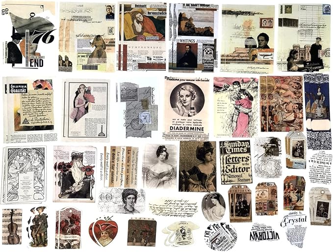 200 Pieces Vintage Ephemera Scrapbooking Supplies Pack for Journaling, Decoupage Paper Scrapbook Stickers Kit for Bullet Junk Journal Planners Collage Craft Notebooks Album (Retro)