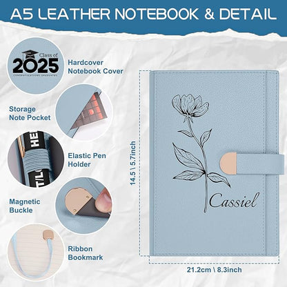 ENOMY Personalized A5 Notebook Set 300 Pages Custom Notebook PU Leather Personalized Journal with Storage Pocket for Writing College Office Business Gift, Pink