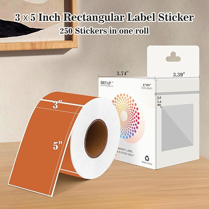 Rectangular Color Coding Packing Labels 3X5 Inch 250 Per Roll, Tan Moving Stickers for Boxes Color Coded, Packing Labels Stickers for Inventory Warehouse