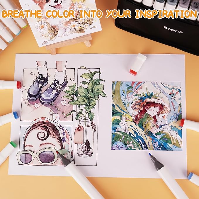 Alcohol Markers with APP, 80 Colors Dual Tip Art Marker for Adults Coloring Books, Alcohol Based Illustration Markers Set for Adult Artist Drawing Sketching Painting Lettering Cards