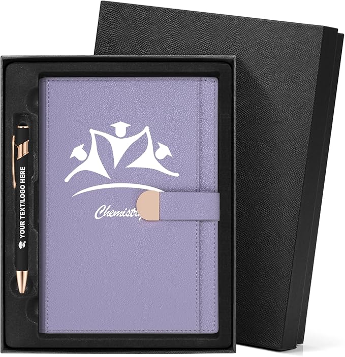 ENOMY Personalized A5 Notebook Set 300 Pages Custom Notebook PU Leather Personalized Journal with Storage Pocket for Writing College Office Business Gift, Purple
