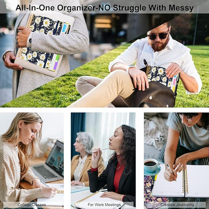 Spiral Journal Notebook for Work, 300 Pages 5 Subject Notebook College Ruled with Dividers & Tabs, 8''x 10'' Large Cute Notebooks Journal for Women Students Note-Taking and Organizer (White Daisy)