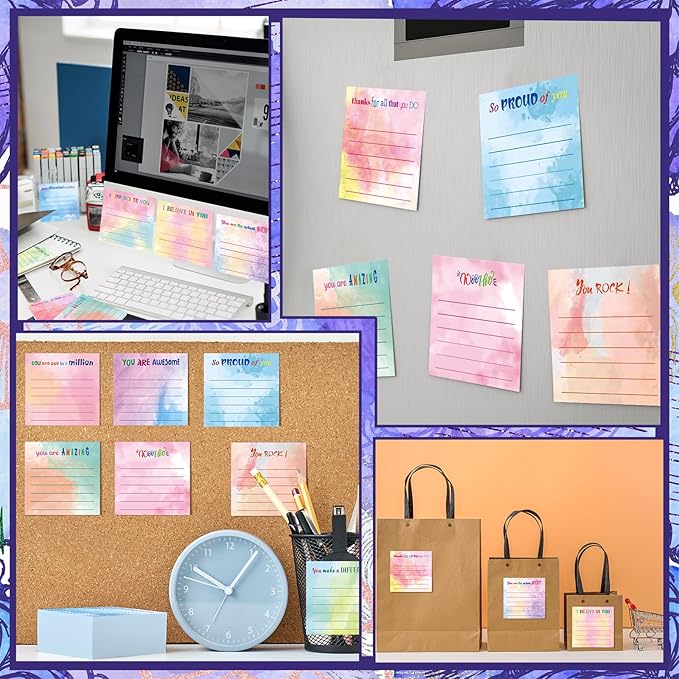 Yinder 24 Pcs Inspirational Sticky Notes Christmas Stocking Stuffers Motivational Sticky Notes Pad Employee Appreciation Gift Bulk for Teacher Nurse Coworker Office 3 x 3'' (Appreciation,Watercolor)