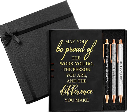 5 Pcs Employee Appreciation Gift Christmas Leather Journal Notebook 3 Ballpoint Pens with Box Thank You for Nurse Medical Assistant Coworker Teacher Social Worker Vet Tech Volunteer(Black)