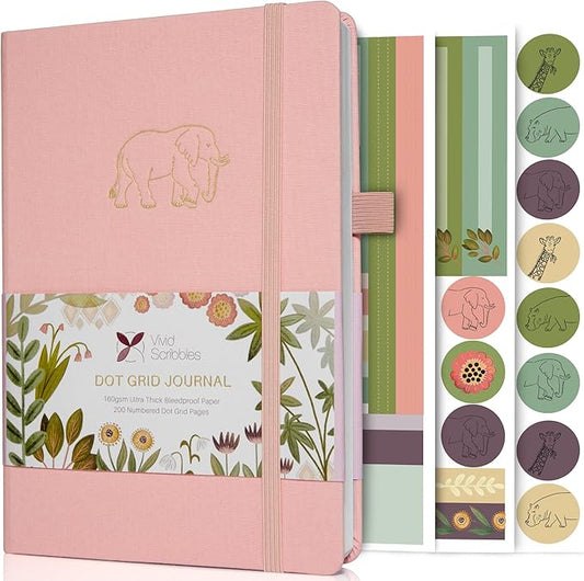 VIVID SCRIBBLES Dotted Journal Notebooks: Bullet Dotted Journal with 200 Numbered Dot Grid Pages, 160gsm Thick White Bleedproof Paper and 3 Sheets of Journal Stickers for Creatives