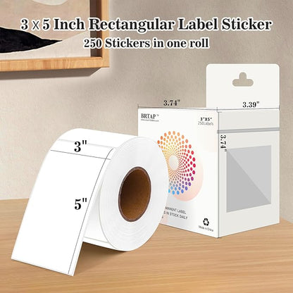 Rectangular Color Coding Packing Labels 3X5 Inch 250 Per Roll, White Moving Stickers for Boxes Color Coded, Packing Labels Stickers for Inventory Warehouse