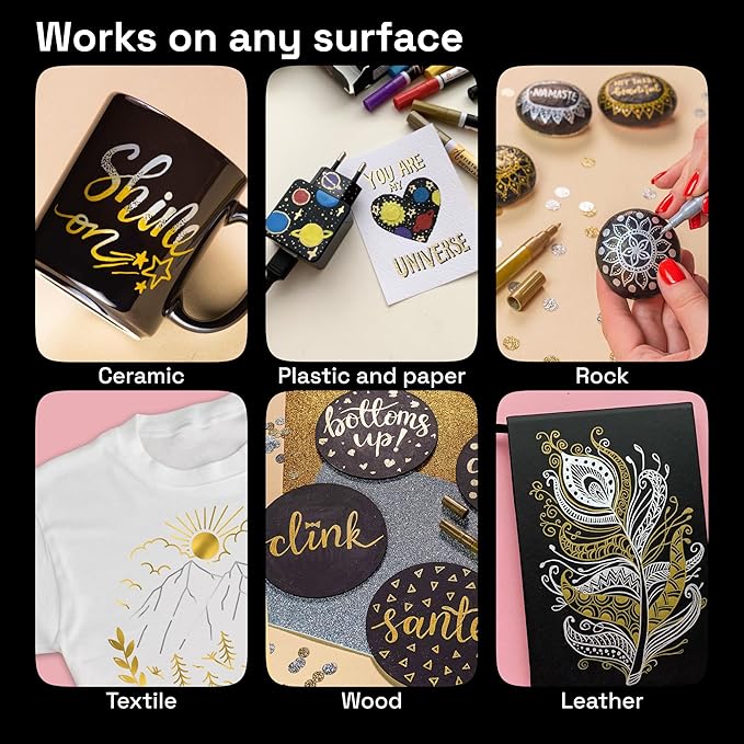 ARTISTRO 6 Acrylic Gold & Silver Paint Pens - 0.7mm Extra-Fine Markers - Great for Greeting Cards, Ornament Decor, & More