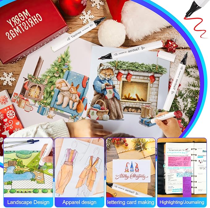 Taotree Alcohol Markers 120 Colors with Case & Holders, Dual Tips Art Coloring Markers Pens, Chisel & Fine Sketch Pens Art Supplies for Artist Kids Adult Coloring Books Drawing, Painting, Sketching