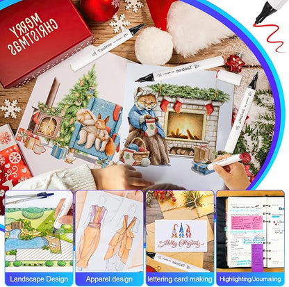 Taotree Alcohol Markers 120 Colors with Case & Holders, Dual Tips Art Coloring Markers Pens, Chisel & Fine Sketch Pens Art Supplies for Artist Kids Adult Coloring Books Drawing, Painting, Sketching
