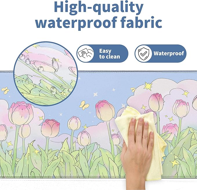 Kawaii Flower Mouse Pad Large Desk Mat Extended Keyboard Mouse Pad Cute XL Mousepad with Non-Slip Base and Stitched Edge Plant MouseMat Desk Pad 31.5 x 11.8 in Mouse Pads for Desk Home Office Gaming