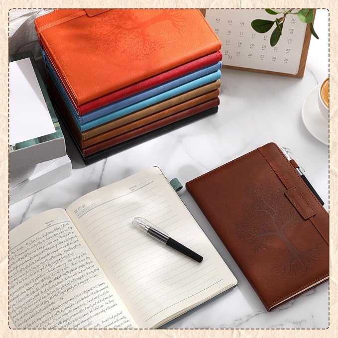 Estune 10 Pack Lined Journal Notebook A5 Tree of Life Hardcover Leather Journal with 10 Pen, College Ruled Notebook for Travel, Business, Work, Office, School Note Taking Diary(Multi Color)