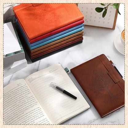 Estune 10 Pack Lined Journal Notebook A5 Tree of Life Hardcover Leather Journal with 10 Pen, College Ruled Notebook for Travel, Business, Work, Office, School Note Taking Diary(Multi Color)