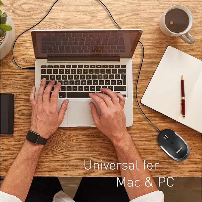 Macally USB Type C Mouse - Slim & Compact Design - USB C Mouse for MacBook Pro iMac PC etc. - Simple 3 Button & Scroll Wheel Layout with DPI Switch - Comfortable Plug & Play Apple Wired Mouse USBC