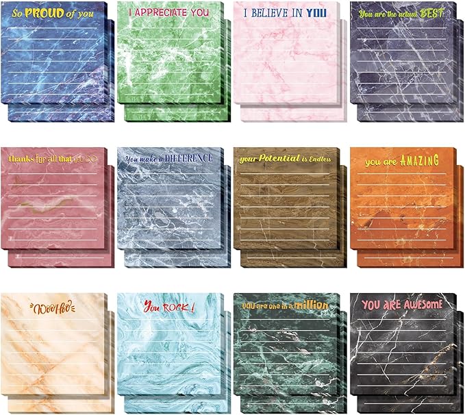 Yinder 24 Pcs Inspirational Sticky Notes Christmas Stocking Stuffers Motivational Sticky Notes Pad Employee Appreciation Gift Bulk for Teacher Nurse Coworker Office 3 x 3'' (Appreciation,Marble Color)