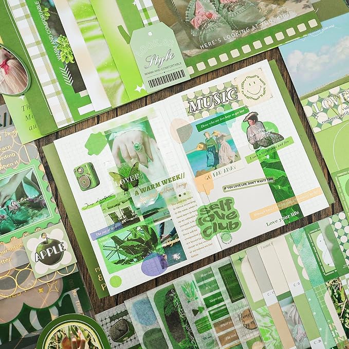 Aromoty Scrapbooking Supplies Kit, Garden Cottage Aesthetic Vintage Scrapbook Kit for Bullet Junk Journal A6 Grid Notebook Journaling Supplies Flower DIY Craft Birthday Gifts for Women Kid Teen Girl