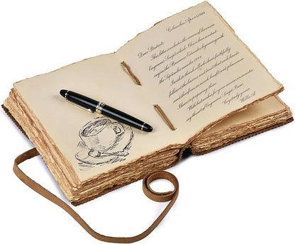 LEATHER VILLAGE Leather Bound Floral Embossed Journal for Women Men - 200 Pages, 6”X4”(A6), Suntan - Book of Shadows, Vintage Blank Paper Travel Diary, Notebook for Writing, Drawing, Sketchbook