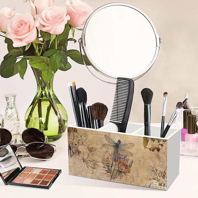 Dragonfly Pen Pencil Holder for Desk, Retro Dragon Fly Floral Office Desk Accessories, Dragon Fly Pen Holders Organizer for Office Classroom Bathroom, Dragonfly Gifts for Women