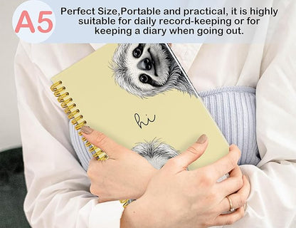 Sloth Notebook Journal,Yellow Cute Animal Notebook Journal for School Women Teen Girls Kids,Gifts for Sloth Lovers,Hardcover Spiral Notebooks for Work Notes Journaling,5.5x8.3 Inch