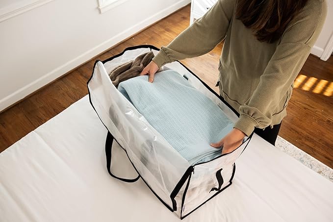 ClearSpace Heavy Duty Moving Bags or Storage Bags – Clear Storage Bins with Lids, Large Moving Boxes with Backpack Straps & Zippers – Packing Bags & Moving Supplies for College Dorm- 4 Pack