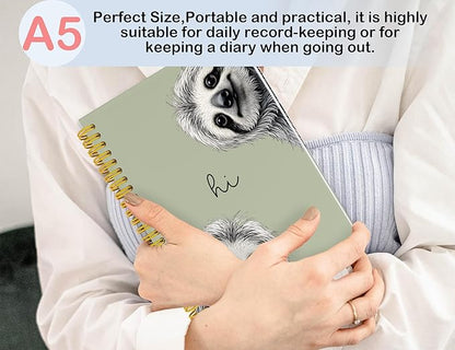 Sloth Notebook Journal,Green Cute Animal Notebook Journal for School Women Teen Girls Kids,Gifts for Sloth Lovers,Hardcover Spiral Notebooks for Work Notes Journaling,5.5x8.3 Inch