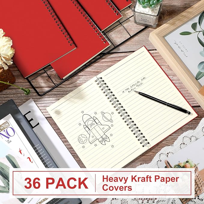 Yahenda Spiral Notebook Bulk A5 Journal Lined 8.3'' x 5.5'' Writing Composition Paper Small Notepad Subject Notebook for Students Office Business Back to School Supplies(Red,36 Pcs)