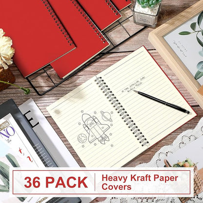 Yahenda Spiral Notebook Bulk A5 Journal Lined 8.3'' x 5.5'' Writing Composition Paper Small Notepad Subject Notebook for Students Office Business Back to School Supplies(Red,36 Pcs)