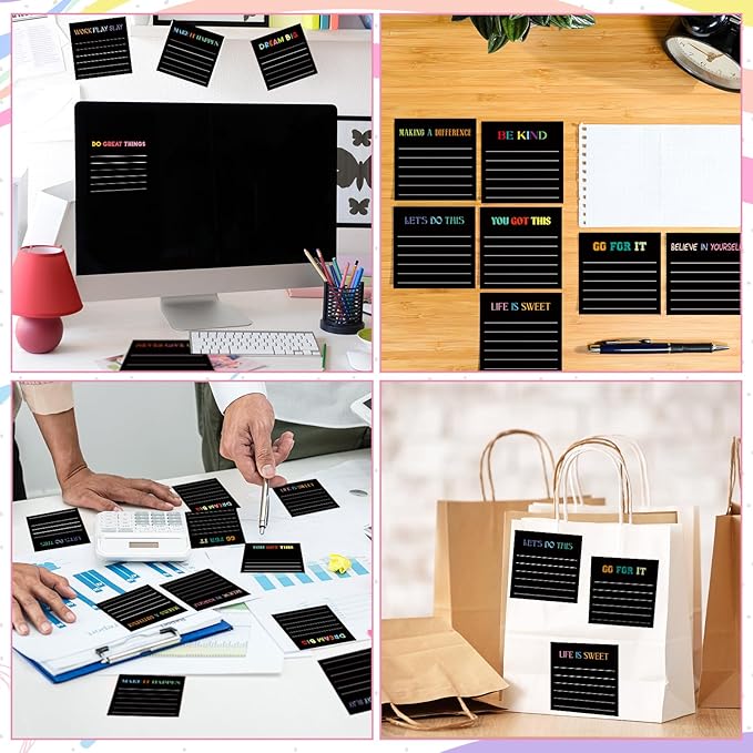 Yinder 24 Pcs Inspirational Sticky Notes Christmas Stocking Stuffers Motivational Sticky Notes Pad Employee Appreciation Gift Bulk for Teacher Nurse Coworker Office 3 x 3'' (Inspirational,Black)