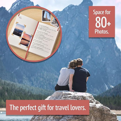 Travel Journal Couples Edition - Travel Memory Book, Trip Diary, Photo Album - 136pgs, 15 Trips. Includes Photo Corner Stickers. In Gift Sleeve. Travel Gift for Women and Men - A5 Red