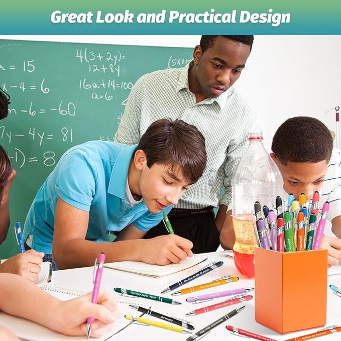 20 Pieces Inspirational Pens Kit - 10 Black Ink Pens Bulk, Bags Included - Motivational Pens Ballpoint with Stylus Tips - Inspirational Gifts Office School Supplies for Teachers Office Prizes