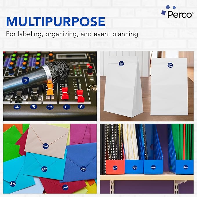 Perco Dark Blue 1-Inch Round Circle Dot Sticker Labels with Easy Peel Perforation - 1,000 Labels per Roll - Strong Adhesion, Vibrant Colors for Organizing, Crafting & More - Made in USA