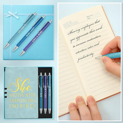 5 Pcs Boss Gifts for Women Set Leather Journal Ballpoint Pens with Box Thank You Employee Appreciation Thanksgiving Christmas Gifts for Female Leader Birthday Bestie Coworker (Blue)
