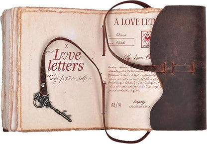 LEATHER VILLAGE Leather Journal – 200 Handmade Vintage Deckle Edge Paper – Leather bound Journal For Women Men- Vintage Key Closure - Book of Shadows - 6X4 inches (A6) - Fuchsia