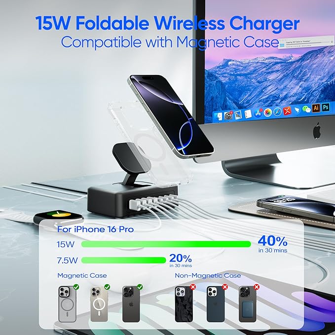 11-in-1 Charging Station USB-C Power Strip, 300W USB C Charger Block, 2AC Outlets 8USB Ports(4USB-C) Surge Protector, 5FT Flat Plug Extension Cord, PD110W Desktop Fast Charging for Home Office, Black