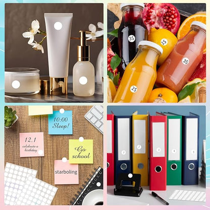 Starboling Dot Stickers - 1/2 Inch White Circle Labels, 1400pcs Writable Color Coding, Round Stickers for Office, Classroom, Garage Sale