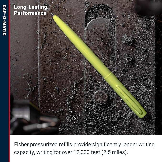 Fisher Space Pen Cap-O-Matic Pen, Ballpoint, Fluorescent Yellow, Pocket Clip, Black Ink