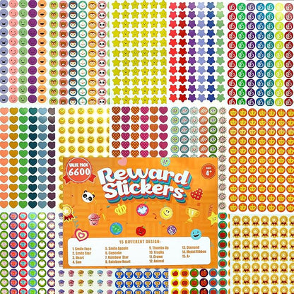 Student Reward Stickers，Teacher Essentials, Teacher Supplies，6600PCS Incentive Stickers，75 Sheets of 15 Different Incentive Stickers，Star Stickers, Star Shaped Stickers (Coloration-1)