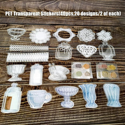 260PCS Vintage Journaling Scrapbooking Supplies Scrapbook Sticker Paper Ephemera Pack for Bullet Junk Journal Planners Collage Craft Notebooks Album (Coffee and Bread)